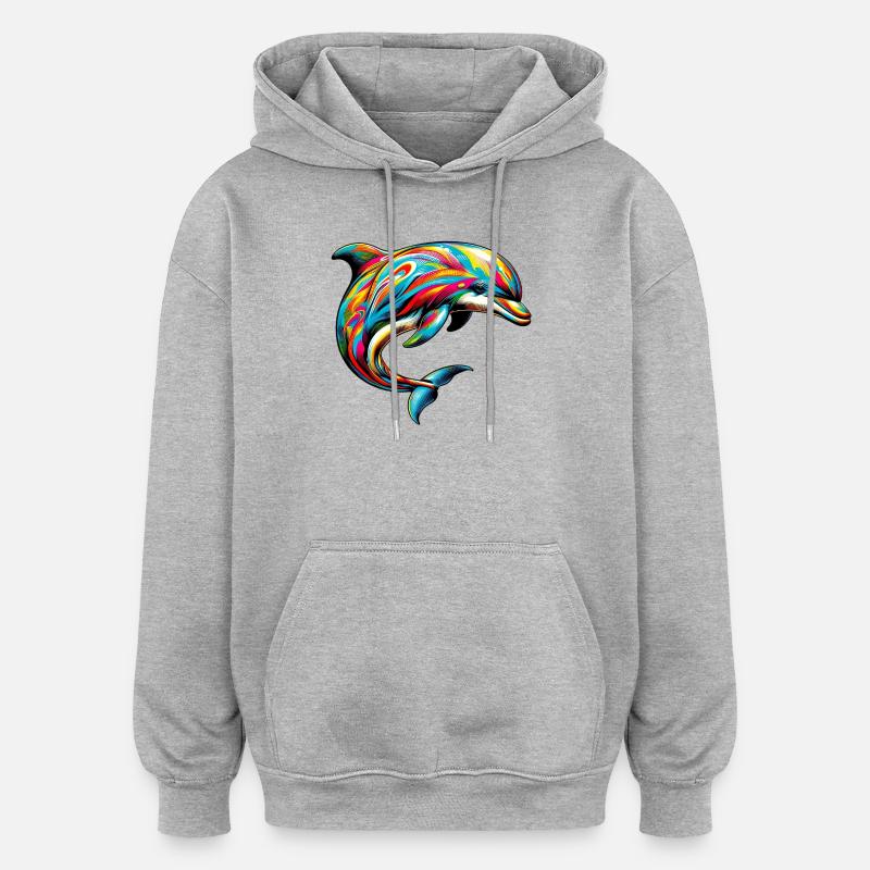 Dauphin - Sweat à capuche oversize unisexe - gris chiné