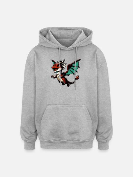 Dragon - Sweat à capuche oversize unisexe - gris chiné