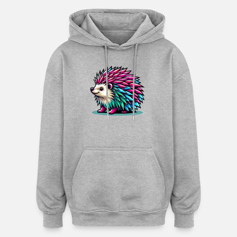 Hérisson - Sweat à capuche oversize unisexe - gris chiné