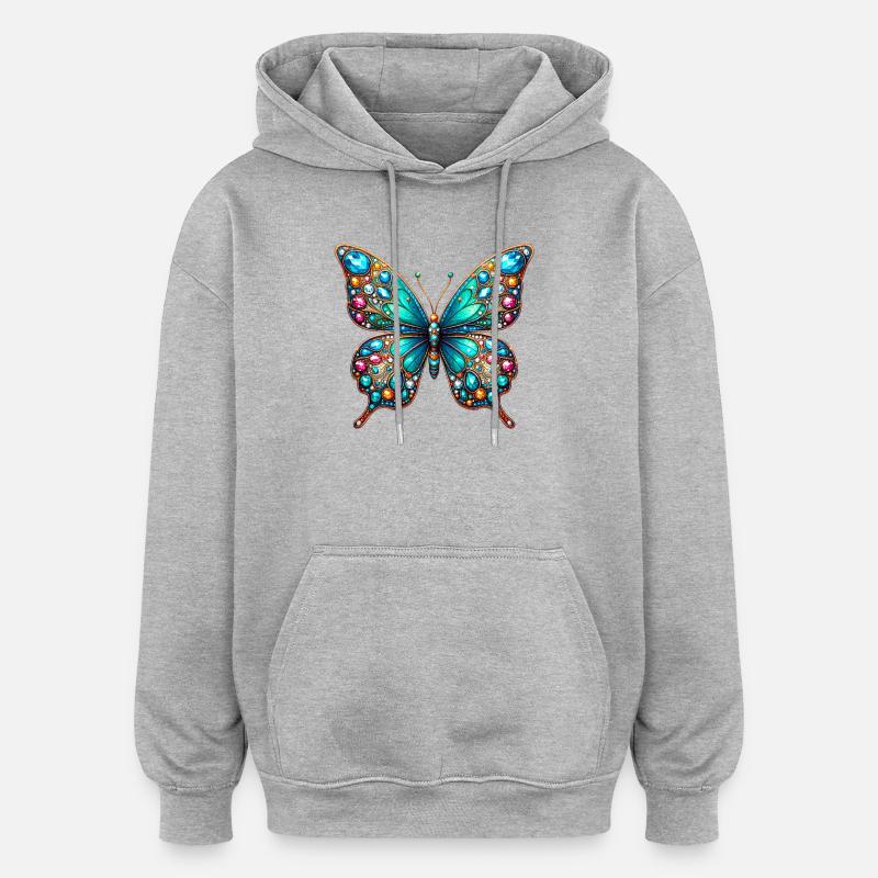Papillon - Sweat à capuche oversize unisexe - gris chiné