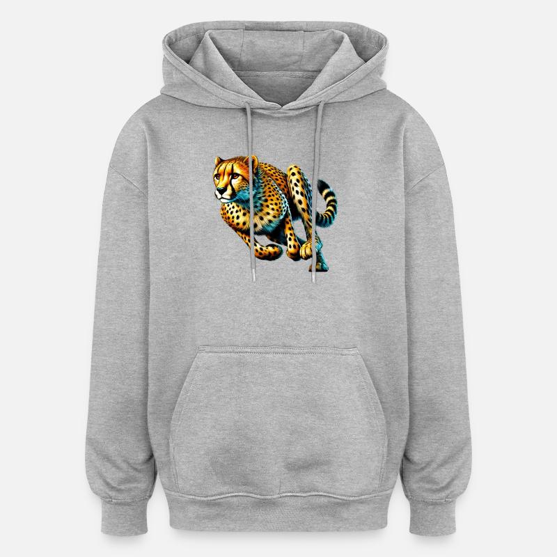 Guépard - Sweat à capuche oversize unisexe - gris chiné