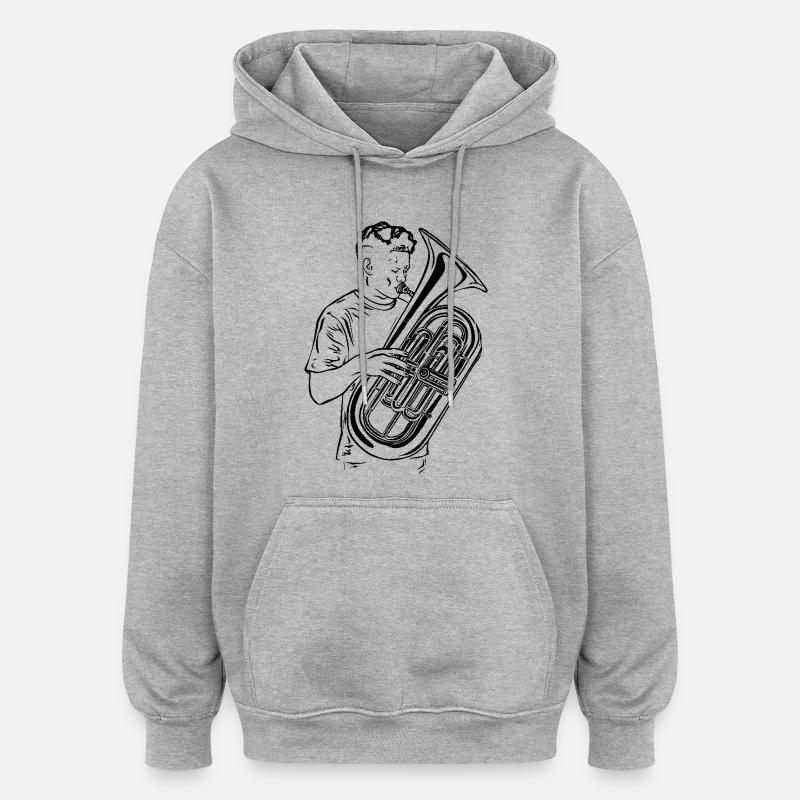 Dessin de joueur de tuba - Sweat à capuche oversize unisexe - gris chiné