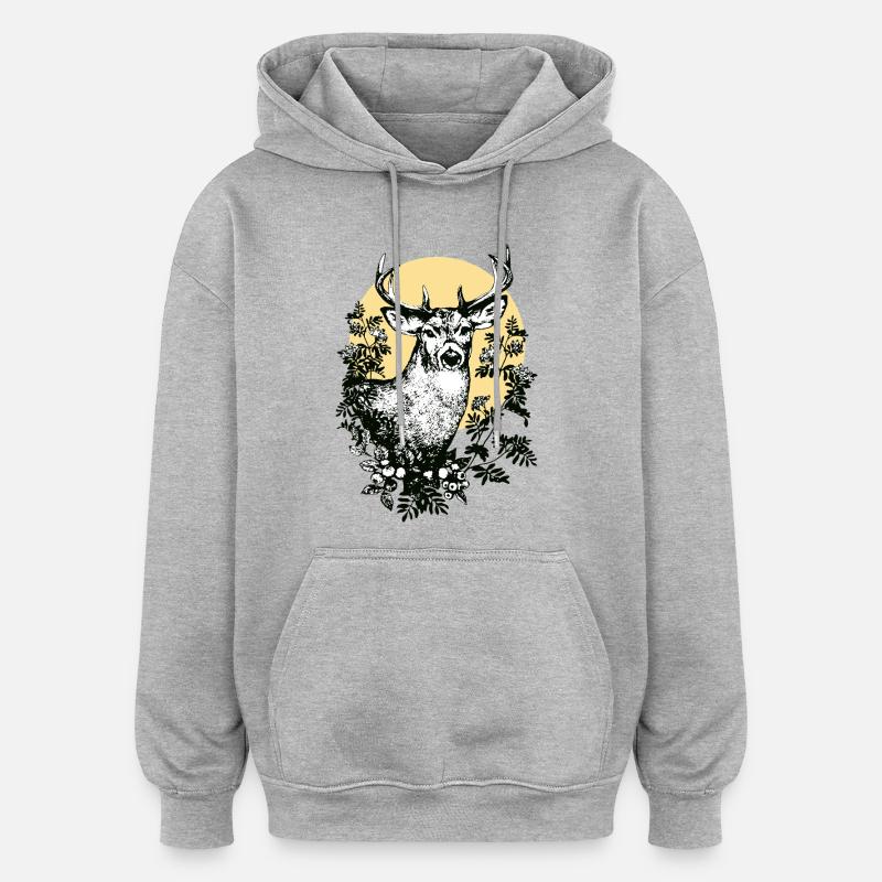 Hirsch - Oversized Unisex Hoodie - Grau meliert