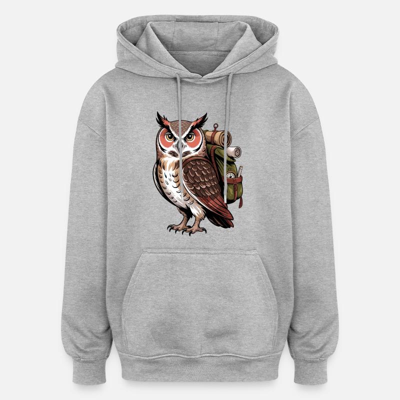 Hibou grand-duc avec sac à dos - Sweat à capuche oversize unisexe - gris chiné