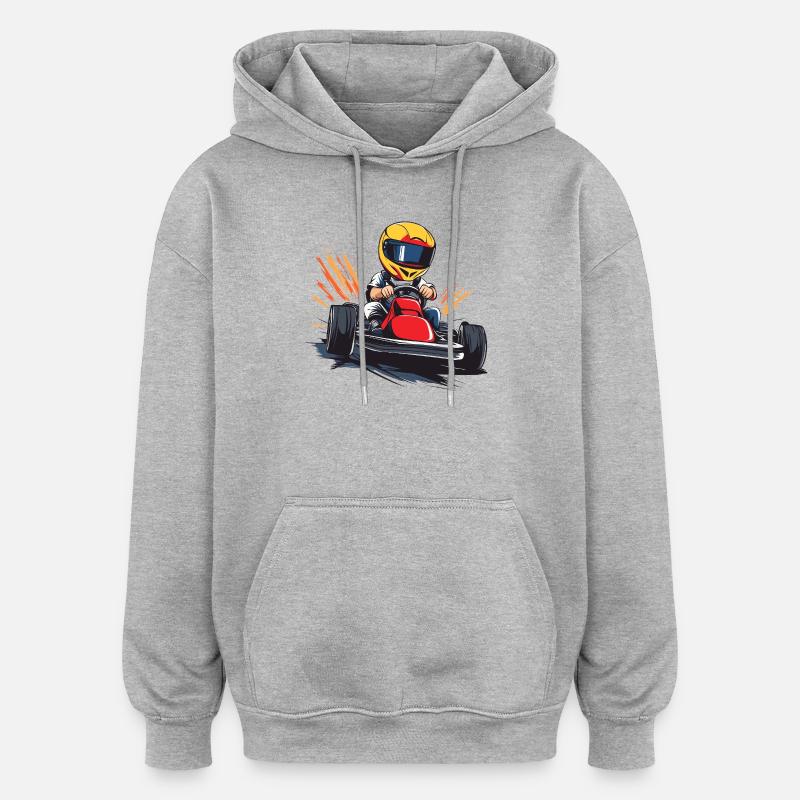 Dessin animé de pilote de course - Sweat à capuche oversize unisexe - gris chiné