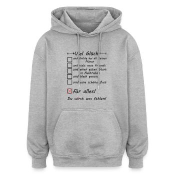 Jemanden der nach Australien geht Viel Glück - Oversized Unisex Hoodie - Grau meliert - Vorne - Noah (186cm)
