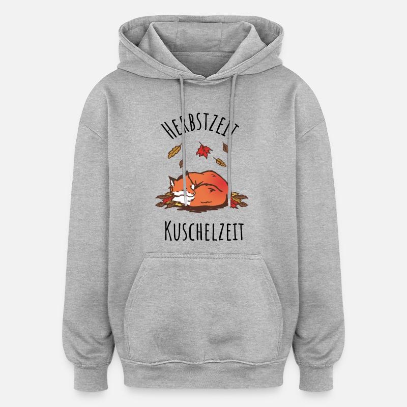 Sleeping fox in autumn cuddle time - Oversized Unisex Hoodie - heather grey