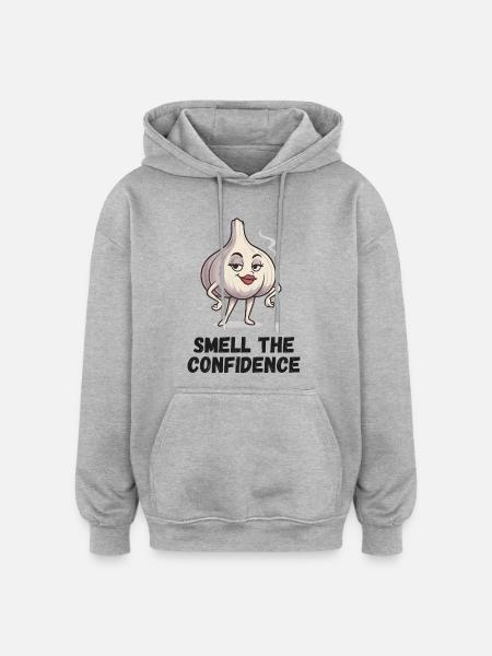 Garlic Confidence Cartoon Lady Garlic - Oversized Unisex Hoodie - heather grey