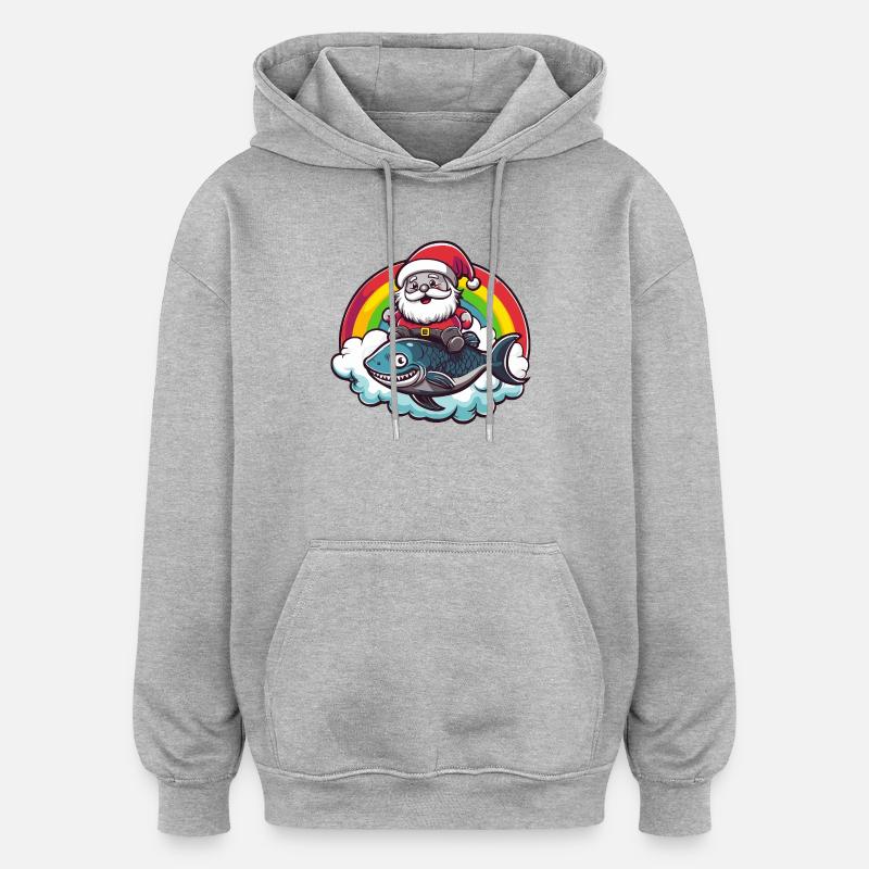 Piranha Poisson Père Noël - Sweat à capuche oversize unisexe - gris chiné