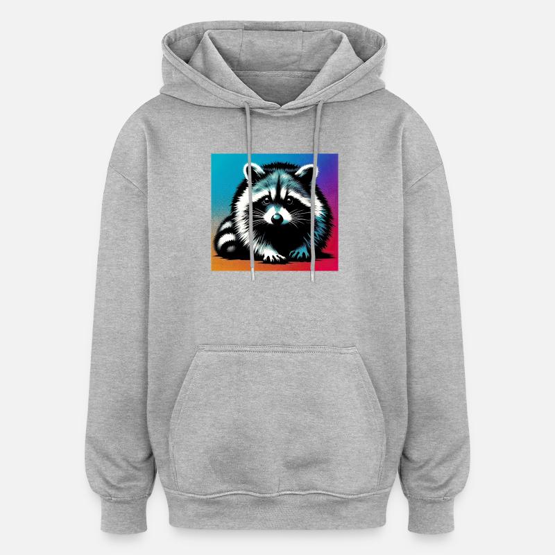 Raton laveur - Sweat à capuche oversize unisexe - gris chiné
