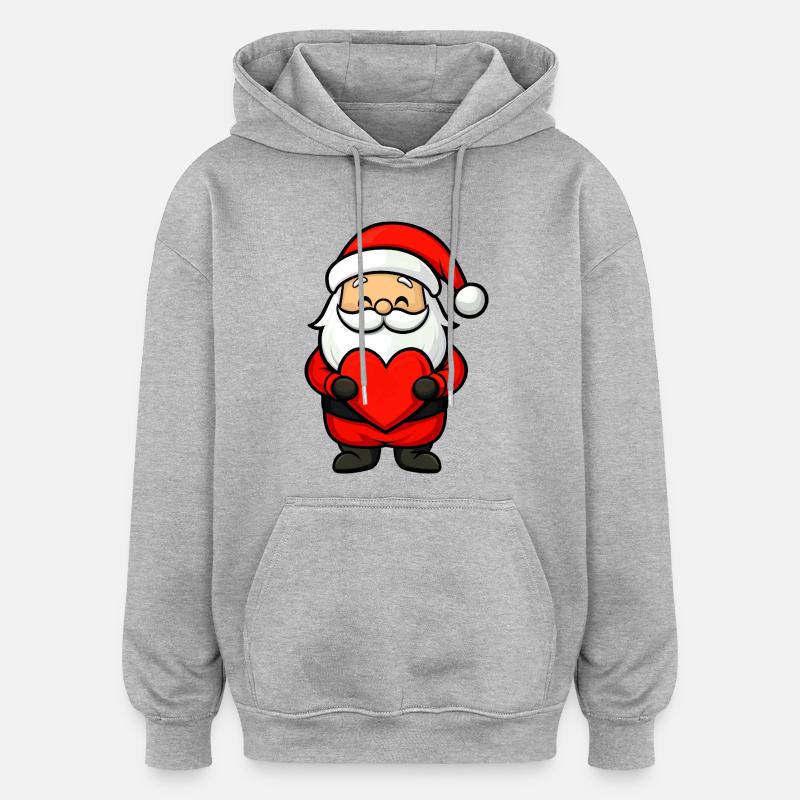 Weihnachtsmann mit Herz - Oversized Unisex Hoodie - Grau meliert