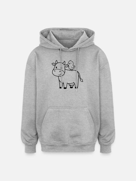 Cute Cow with Bird Friendship - Oversized Unisex Hoodie - heather grey