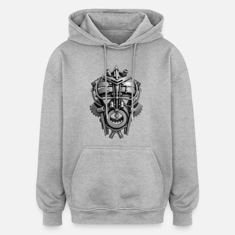 ROBOT MASK #1 - black & white - Sweat à capuche oversize unisexe - gris chiné