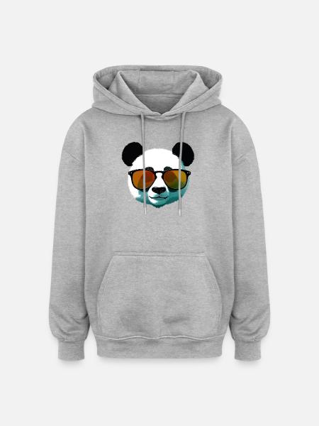 Panda with Sunglasses Gradient - Oversized Unisex Hoodie - heather grey