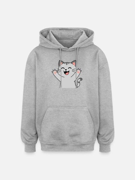 Happy Cat Paws Cheers (Pointed Claws) - Oversized Unisex Hoodie - heather grey