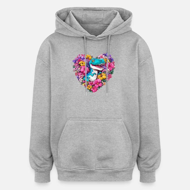 Cœur de Fleur de Dino - Sweat à capuche oversize unisexe - gris chiné
