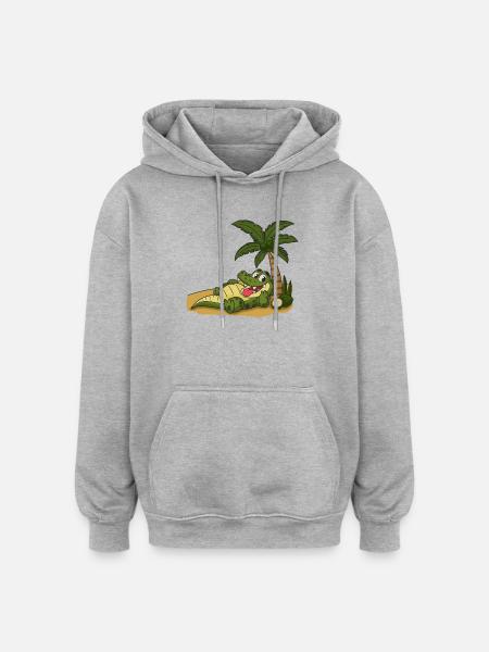 Crocodile on the palm beach - Oversized Unisex Hoodie - heather grey