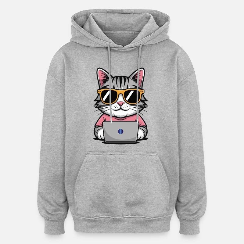 Cats_office - Sweat à capuche oversize unisexe - gris chiné