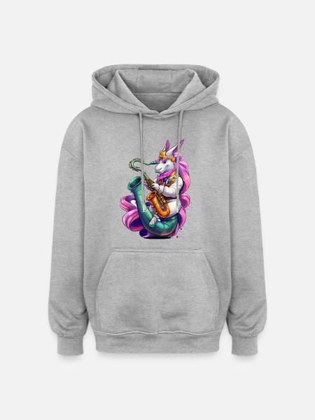 Sparkling Unicorn Saxophone - Oversized Unisex Hoodie - heather grey