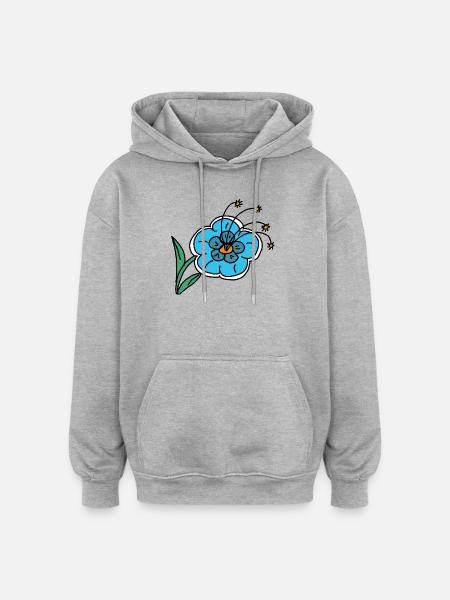 Handgezeichnete blaue Blume Kinder Kind - Oversized Unisex Hoodie - Grau meliert