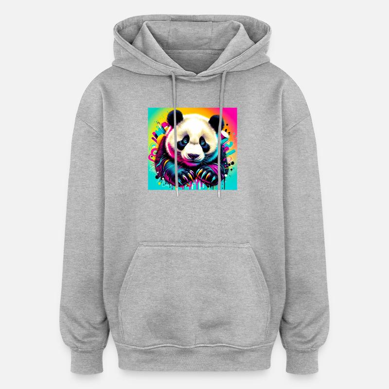 panda - Sweat à capuche oversize unisexe - gris chiné