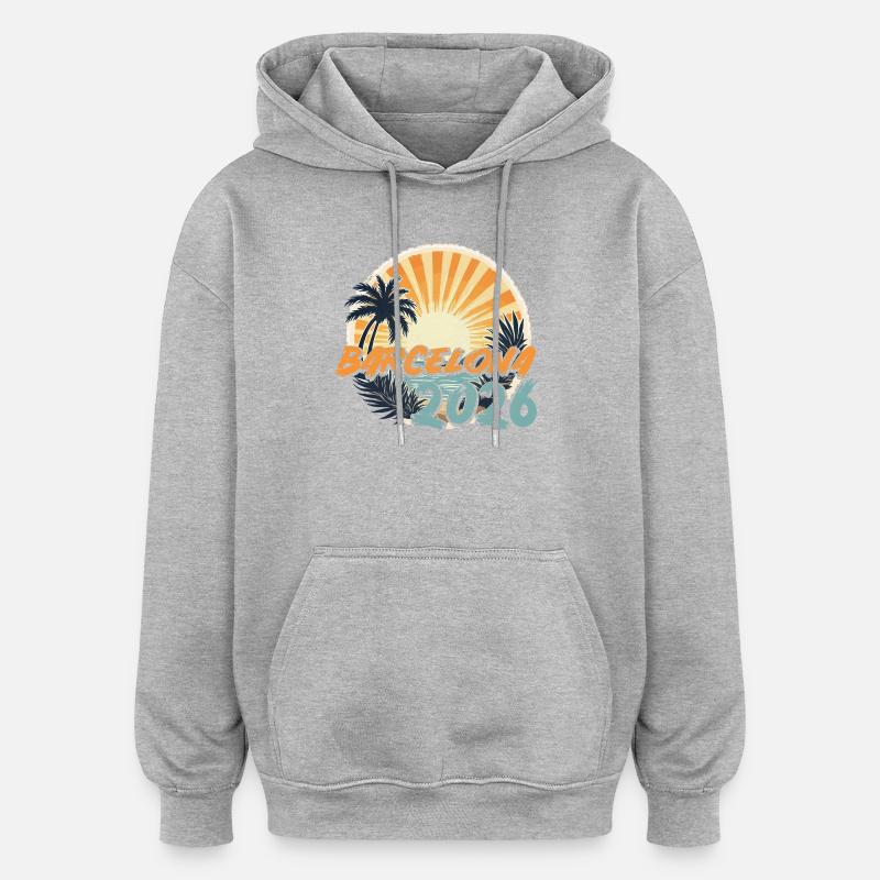 Barcelone 2026 - Sweat à capuche oversize unisexe - gris chiné