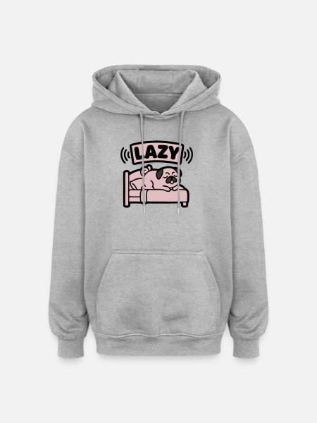 Lazy Pug Dog Bed Introvert - Oversized Unisex Hoodie - heather grey
