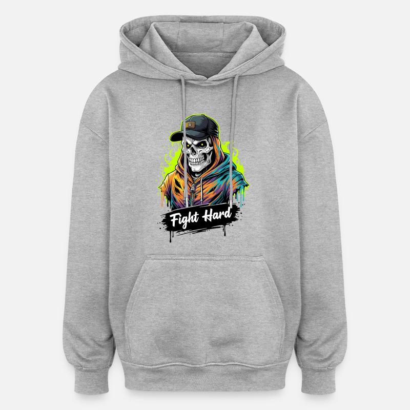 FIGHT HARD - Sweat à capuche oversize unisexe - gris chiné