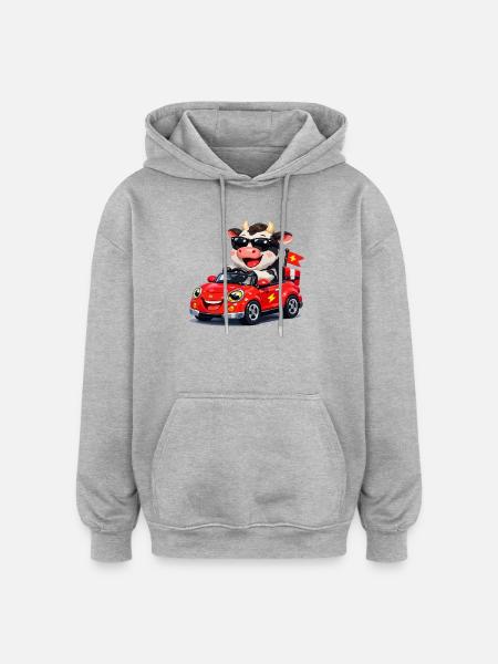 Tough cow in red convertible - Oversized Unisex Hoodie - heather grey