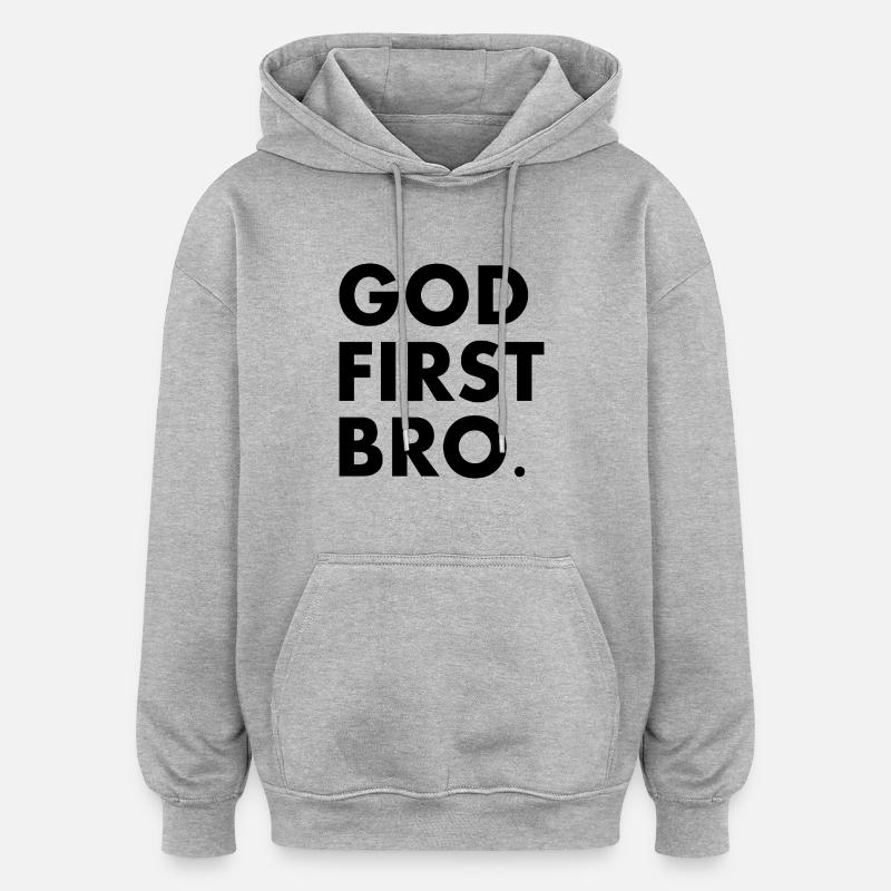 God first bro - Sweat à capuche oversize unisexe - gris chiné