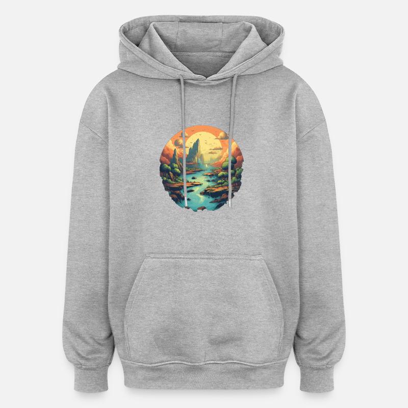 Paysage - Sweat à capuche oversize unisexe - gris chiné