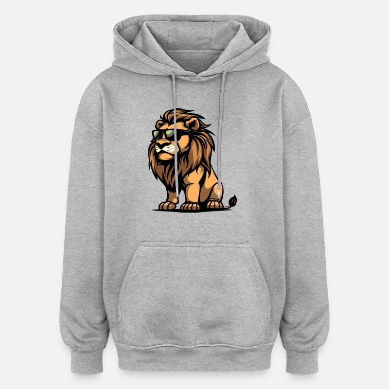 Lion Bande Dessinée Cool - Sweat à capuche oversize unisexe - gris chiné