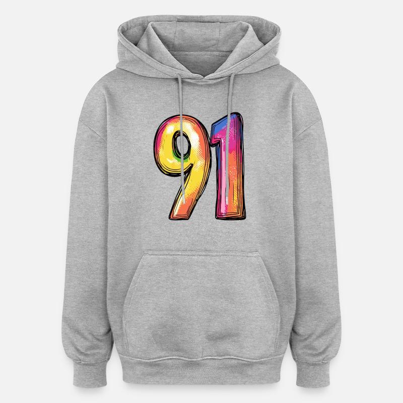 91 Symbole numérique - Sweat à capuche oversize unisexe - gris chiné