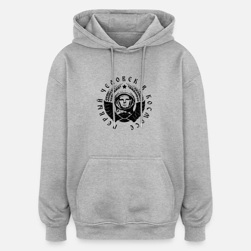 Cosmonaute 1c noir (à l'ancienne) - Sweat à capuche oversize unisexe - gris chiné