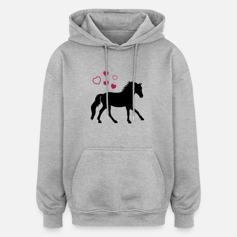 Horse with Hearts - Sweat à capuche oversize unisexe - gris chiné