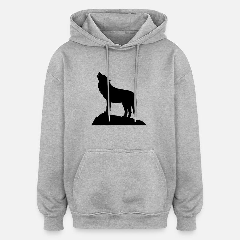 Wolf - Oversized Unisex Hoodie - Grau meliert