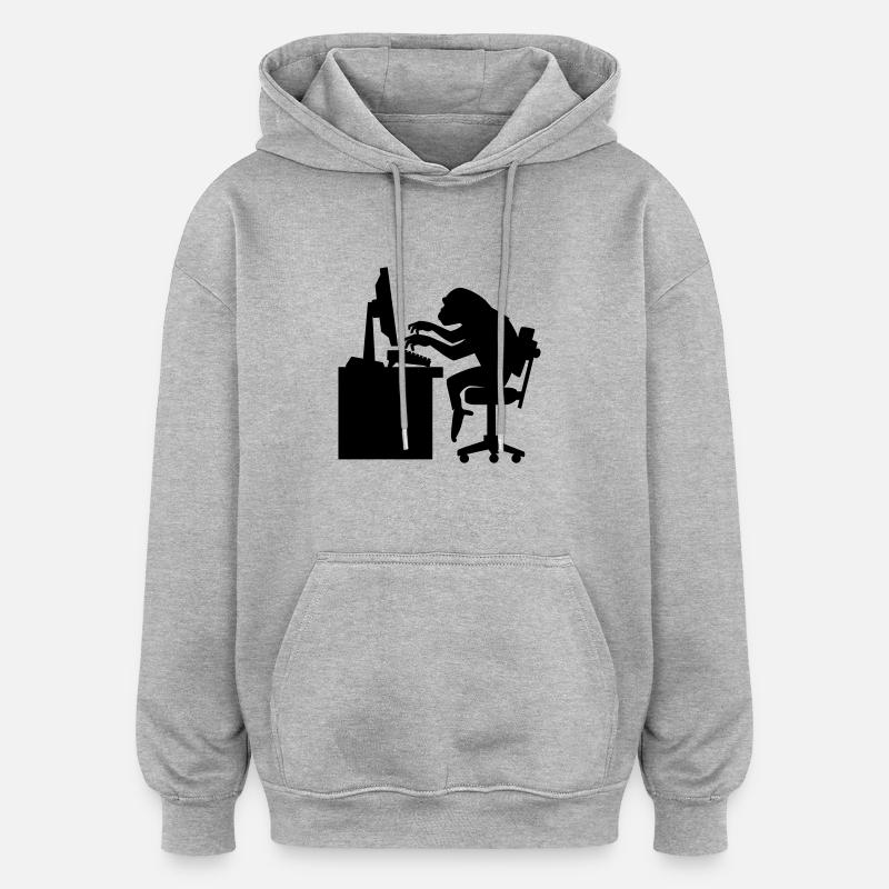 Monkey on Computer - Oversized Unisex Hoodie - heather grey