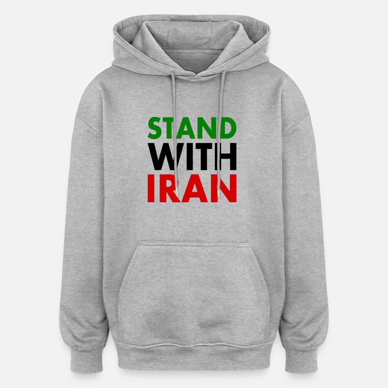 Stand with iran - Sweat à capuche oversize unisexe - gris chiné