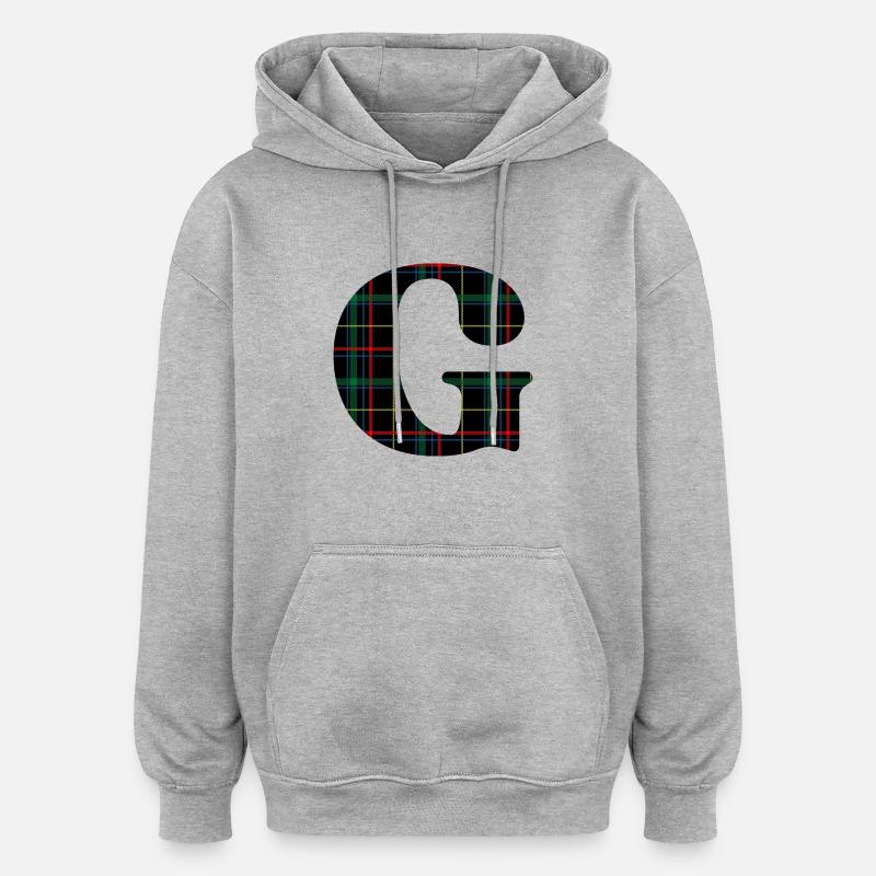 Monogramme g tartan écossais - Sweat à capuche oversize unisexe - gris chiné