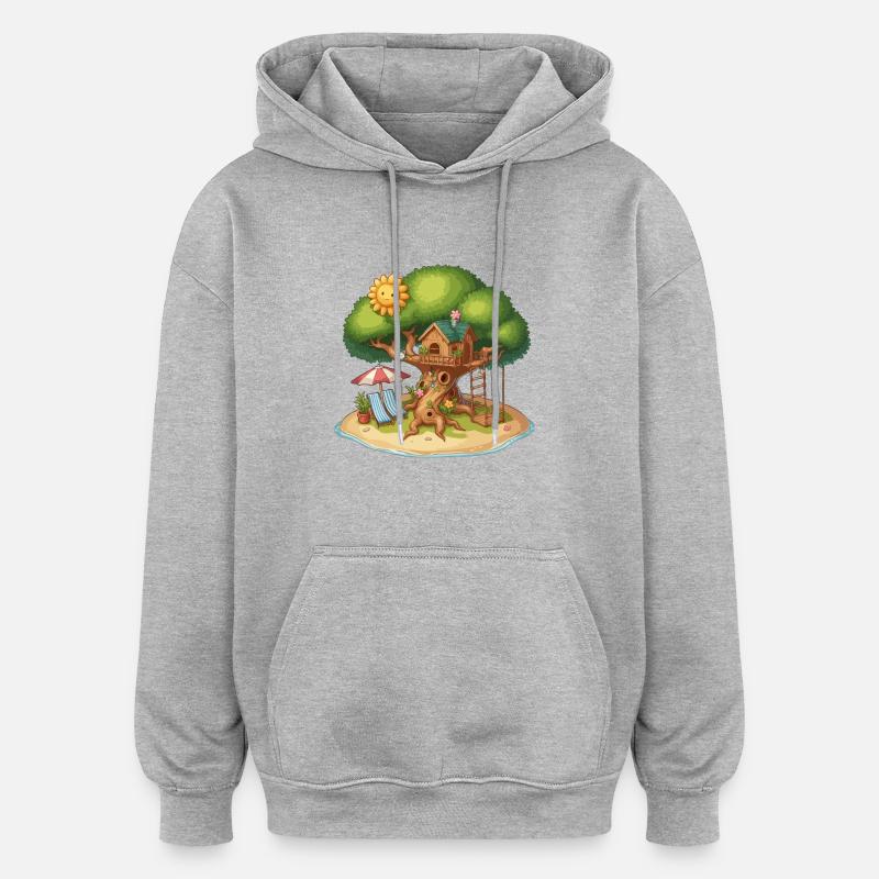 Cabane dans les arbres - Sweat à capuche oversize unisexe - gris chiné