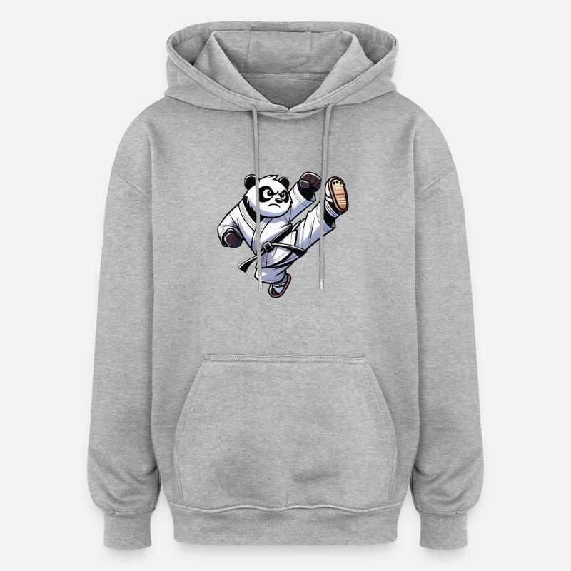 Karaté Panda Ours - Sweat à capuche oversize unisexe - gris chiné