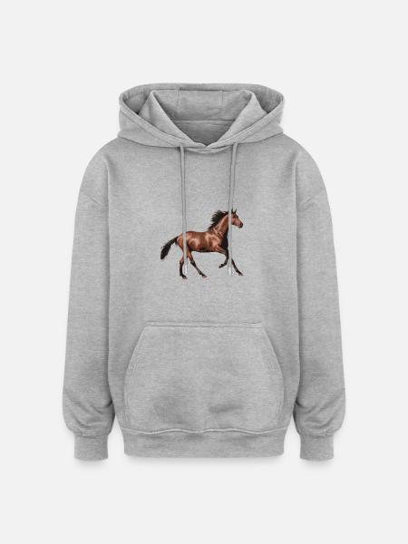 braunes Pferd - Oversized Unisex Hoodie - Grau meliert