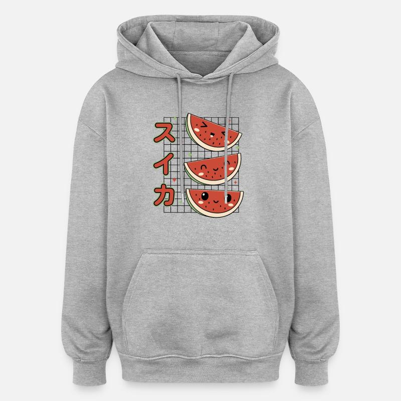 Pastèques Kawaii - Sweat à capuche oversize unisexe - gris chiné