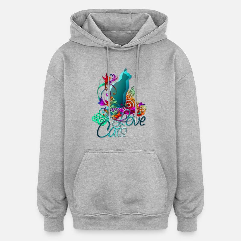LOVE CATS with text - Oversized Unisex Hoodie - heather grey