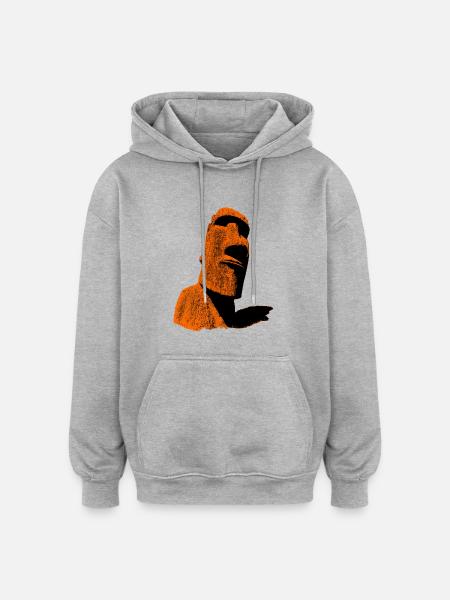 moai orange - Oversized Unisex Hoodie - heather grey