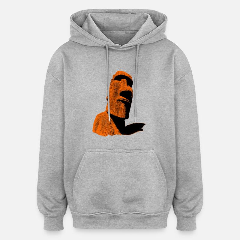 moai orange - Sweat à capuche oversize unisexe - gris chiné