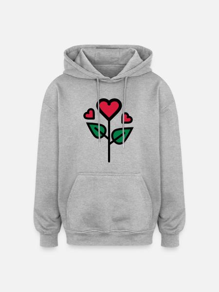 Valentine's Rose in heart shape - Oversized Unisex Hoodie - heather grey
