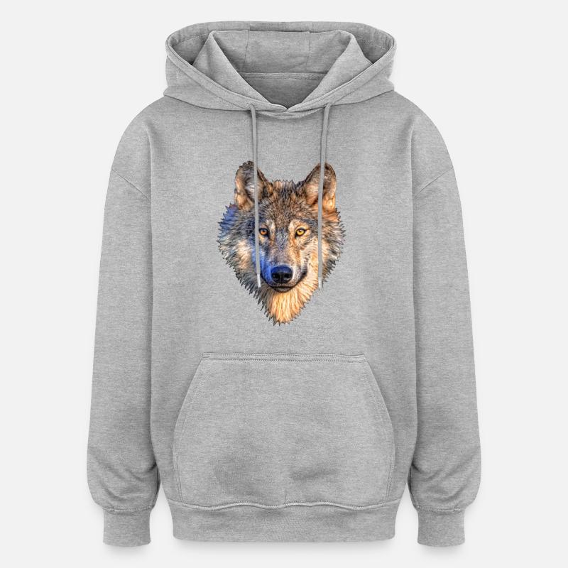 loup - Sweat à capuche oversize unisexe - gris chiné