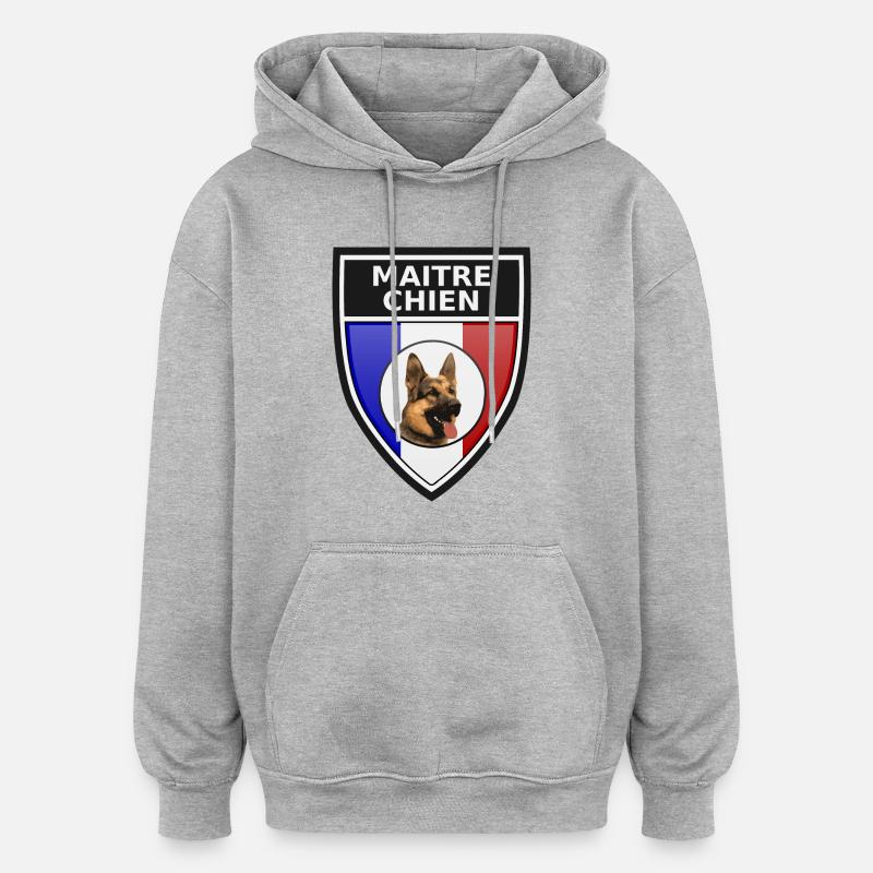 Ecusson noir maitre-chien berger allemand - Sweat à capuche oversize unisexe - gris chiné