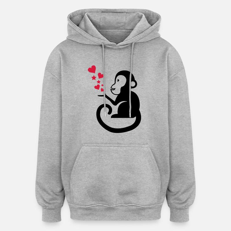 monkey_in_love_01 - Sweat à capuche oversize unisexe - gris chiné